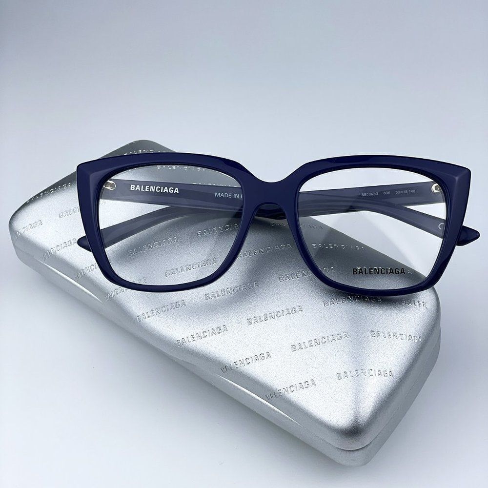 SALE! NEW Balenciaga BB0062O 006 Dark Blue Logo Square Women Eyeglasses